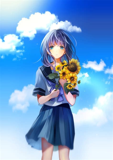 Girl Sunflowers Sailor Suit Anime Art Hd Phone Wallpaper Peakpx