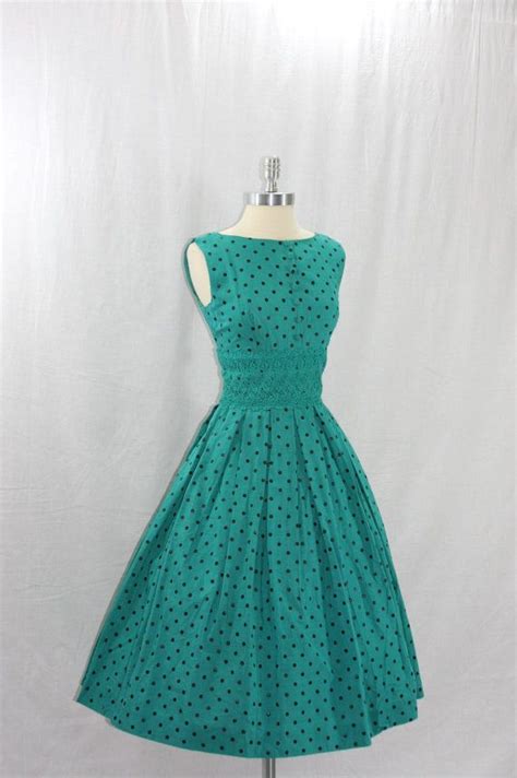 1950s Vintage Teal Sleeveless Dress Spring Primavera Style Vestidos