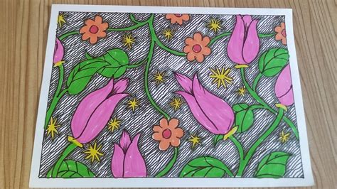 motif lukisan corak batik bunga simple sketsa bunga sketsa motif