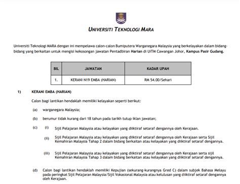 Pelbagai kerja kosong swasta, part time, freelance, full time & internship terkini. Jawatan Kosong Di Universiti Teknologi Mara Johor - TCER.MY