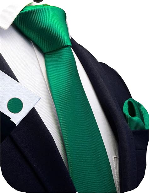 gusleson brand men s wedding tie emerald green ties for men solid necktie with cufflinks and