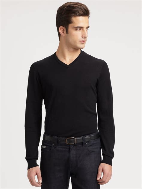 Lyst Armani Silkcotton V Neck Shirt In Black For Men