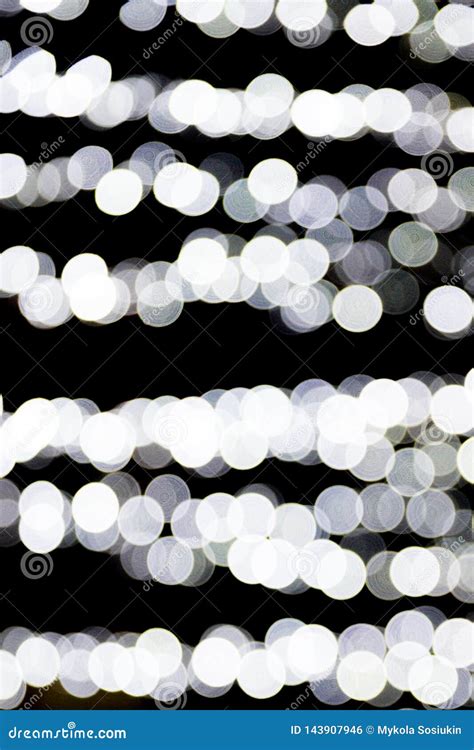 Bokeh White Lights On Black Background Abstract Defocused Many Round