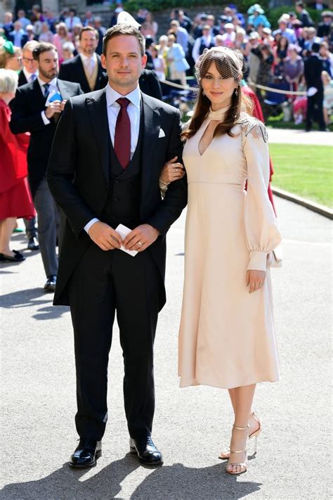 Bellisario looked simply stunning in her white cortana gown and headpiece from amaroq , and adams kept it. Royal Wedding: Suits stars Patrick J Adams and Gabriel ...