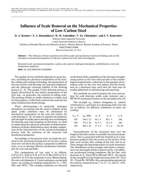 Several other elements are allowed in carbon steel, with low maximum percentages. (PDF) Influence of scale removal on the mechanical ...