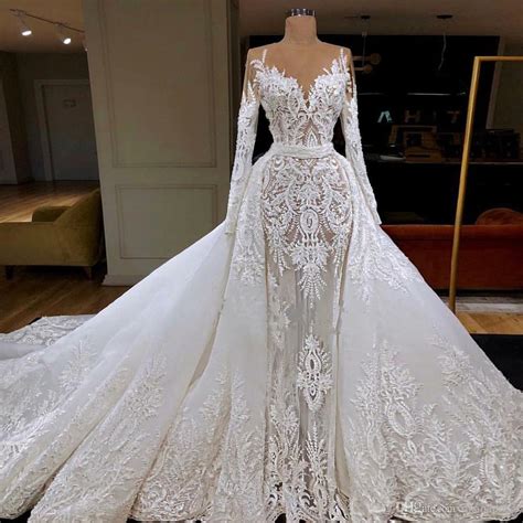 2019 Luxury Mermaid Wedding Dresses With Detachable Skirt Applique Lace