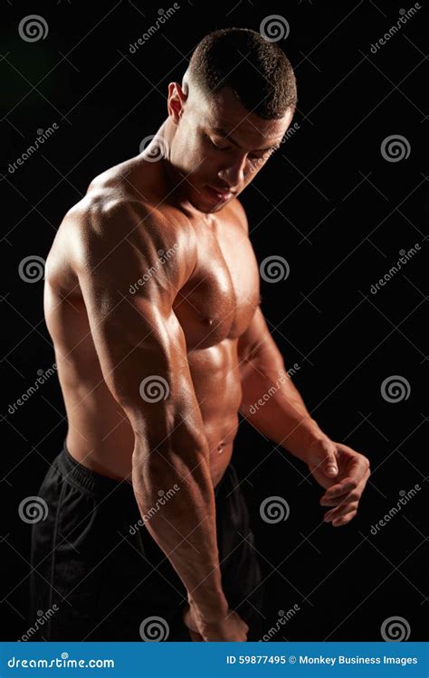 Male Bodybuilder Flexing Muscles Stock Image Image Of Body American