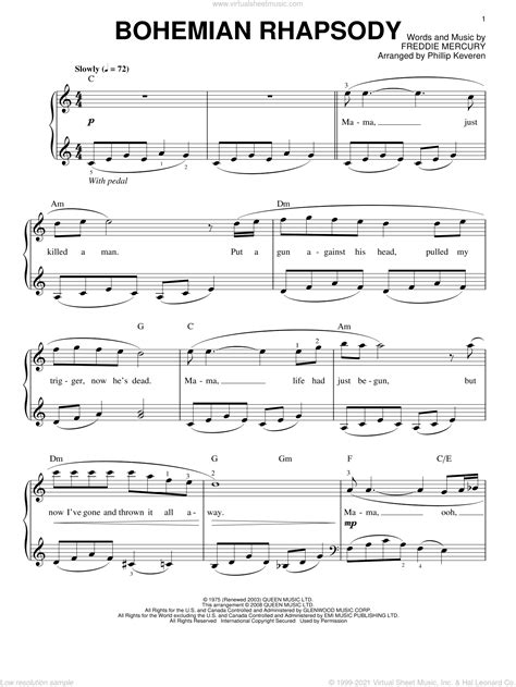 Bohemian Rhapsody Arr Phillip Keveren Sheet Music Easy For Piano Solo