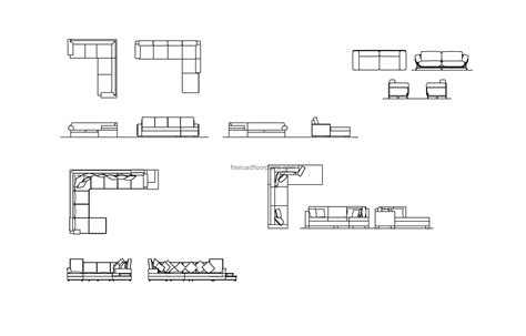 Low Height Sofas Plans Elevations Autocad Block Free Cad Floor Plans