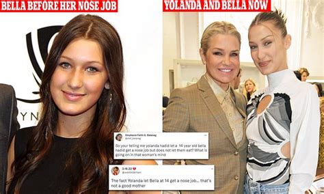 bella hadid s mother yolanda comes under furious fire for allowing model to get nose job at age