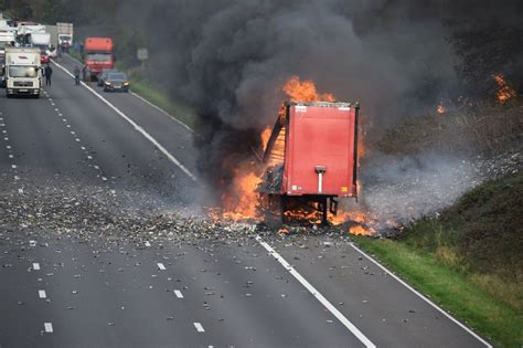 Dramatic Images Show Lorry Engulfed In Flames On M1 Leicestershire Live