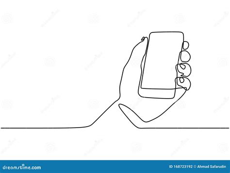 Hand Phone Line Drawing Hand Holding Smartphone Mobile Gadget One