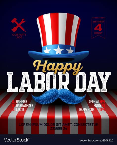 Happy Labor Day Party Poster Template Royalty Free Vector