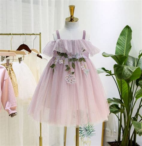 2019 Girls Lace Gauze Floral Embroidery Suspender Dress Kids Lace