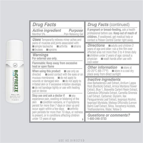 Biofreeze Professional Menthol Roll-On Pain-Relieving Gel 3 FL OZ Green