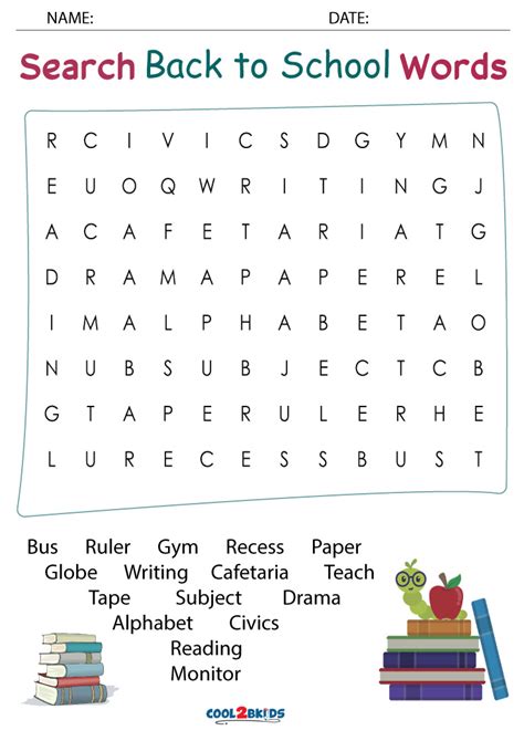 Printable Back To School Word Search Cool2bkids