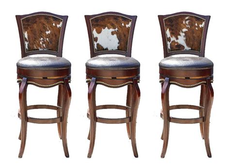 Three Leather And Cowhide Upholstered Barstools Bar Stools Cowhide