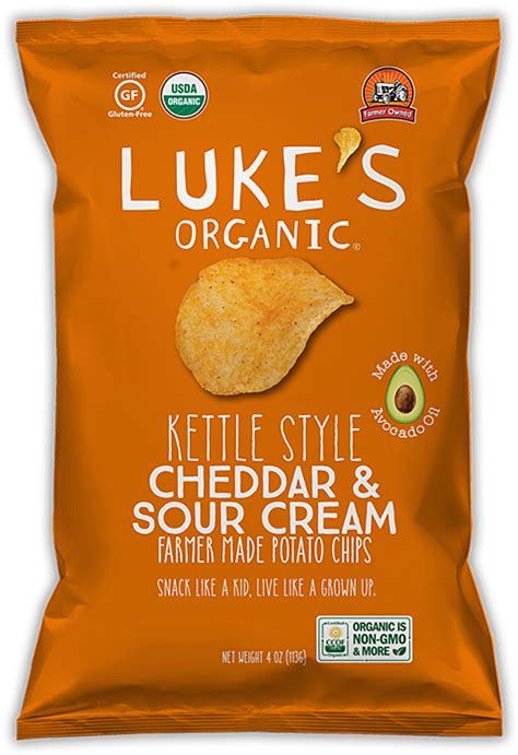Flavorings feature sour cream and real cheddar cheese. Kettle Style Cheddar & Sour Cream Chips | Luke's Organic ...