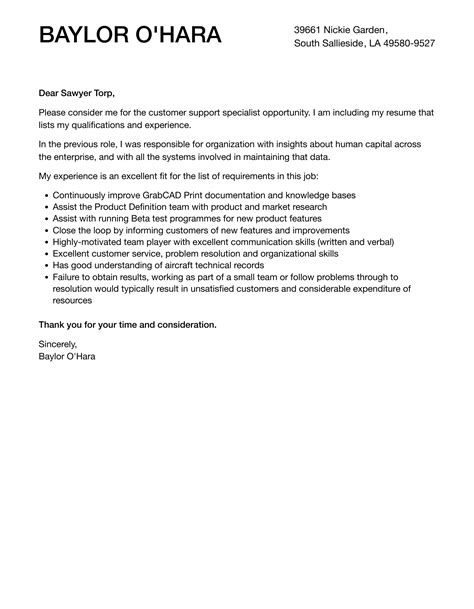 Customer Support Specialist Cover Letter Velvet Jobs