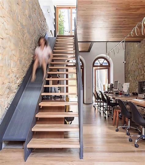 We have a spiral staircase as our only staircase to the second floor, where there is a loft room and our master bedroom. Design & Furniture on Instagram: "Slide and stairs designed by Erika Duarte Arquitetura⁣⁣⁣. # ...