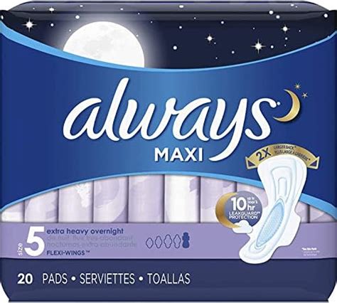 Always Maxi Pads Overnight Extra Heavy Flow 20 Each Pack