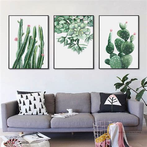 Framed Wall Art Set Of 3 Prints Modern Nordic Style Cactus Green Plant