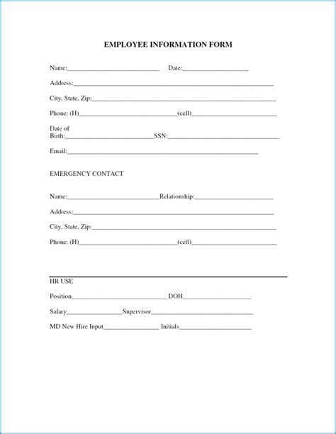 √ Free Printable Employee Information Form Templateral