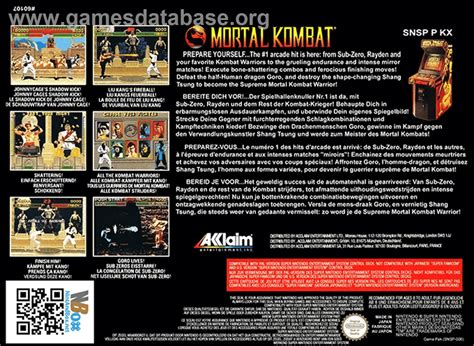 Mortal Kombat Nintendo Snes Artwork Box Back