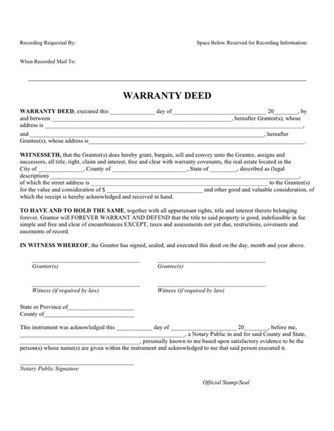 General Real Estate Warranty Deed Form In Word And Pdf Formats