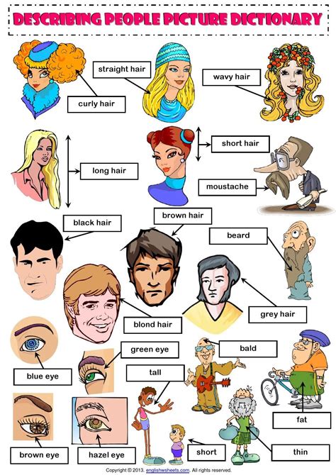 Describing People Picture Dictionary Worksheet Vocabulary Pictures