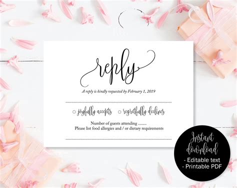 Wedding Rsvp Cards Wedding Reply Attendance Acceptance Cards Rsvp Template Printable Editable