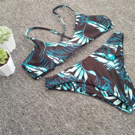 Green Leaf Print Bikini Set Minervashop Eu