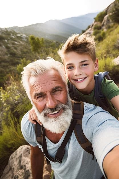 Premium Ai Image Shot Of A Father And His Son Taking Selfies Together While On A Hike Created