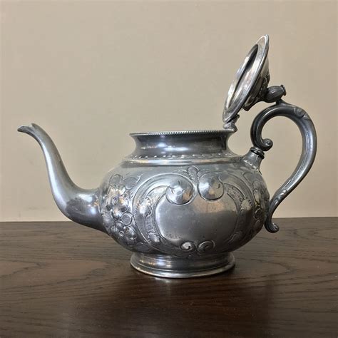 Antique Embossed Silverplate Pewter Teapot Inessa Stewarts Antiques