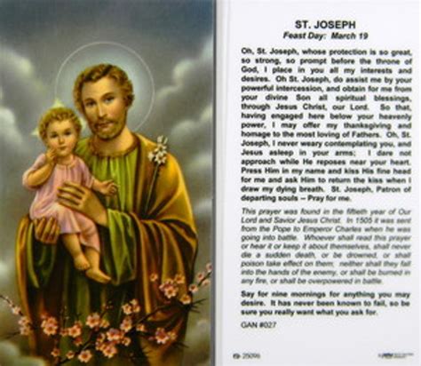 St Joseph Novena Prayer Laminated Holy Card Our Daily Bread Catholic