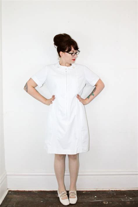 Vintage Nurse Dress 60s White Nurse Uniform 1960s Nurse