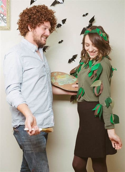 Rags And Roses Easy Diy Couples Costume Bob Ross And His Happy Tree