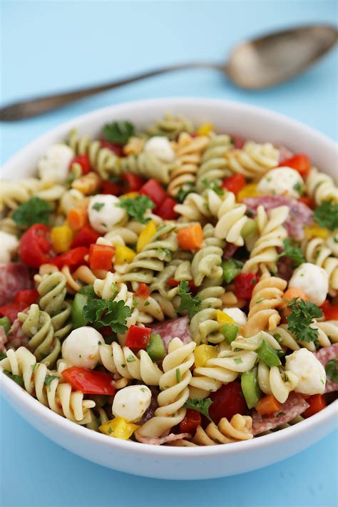 Pour dressing over the top. Italian Pasta Salad - The Comfort of Cooking