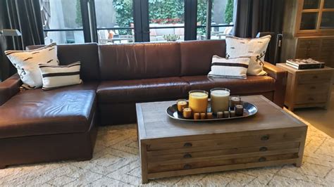 Brown leather furniture presents a decorating challenge only if you like a monochromatic look. Brown Leather Sofa Sectional With Wood Coffee Table Square Cream Throw Pillows #... : Brown ...