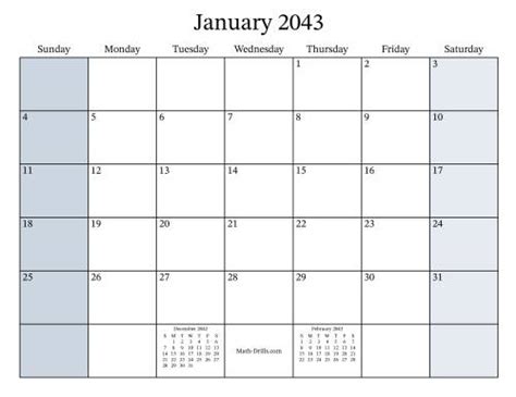 Fillable 2043 Monthly Calendar