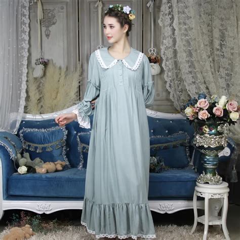 Autumn Royal Cotton Vintage Womens Princess Nightgowns Long Sleeve
