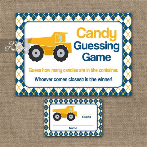 I'm hosting a wedding shower in a few weeks and plan to fill a jar with a bunch of objects, have everybody enter their guess of how many are in the jar, and whoever gets closest wins the jar and its contents. Printable Candy Guessing Game - Construction