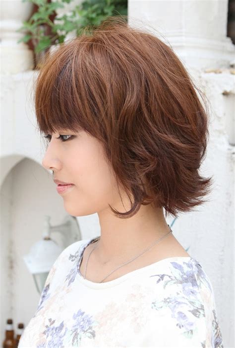 Side View Of Layered Short Brown Bob Hairstyle