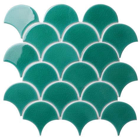 What paint colors should you use with green tile? Turquoise Green Fish Scale Tile For Featured Pool Design ...