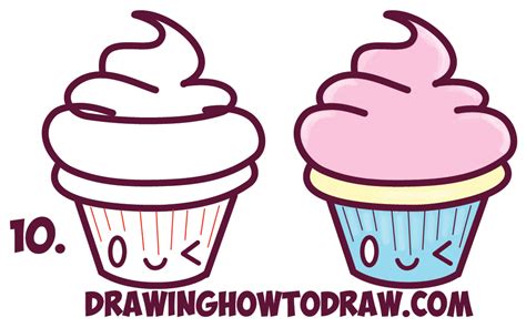 How To Draw Cute Kawaii Cupcake With Face On It Easy Step By Step