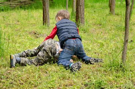 Two Young Boys Fighting On The Ground Stock Image Colourbox