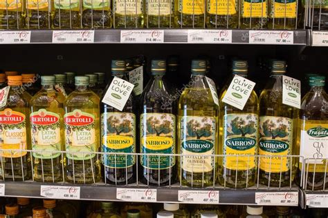 Selection Of Olive Oil On The Shelves In A Supermarket Siam Paragon In Bangkok Stock