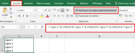 Comment Aller La Ligne Dans Une Cellule Ou Formule Excel