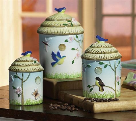 Birdhouse Ceramic Kitchen Canisters Set Birdhouse Canister Set On