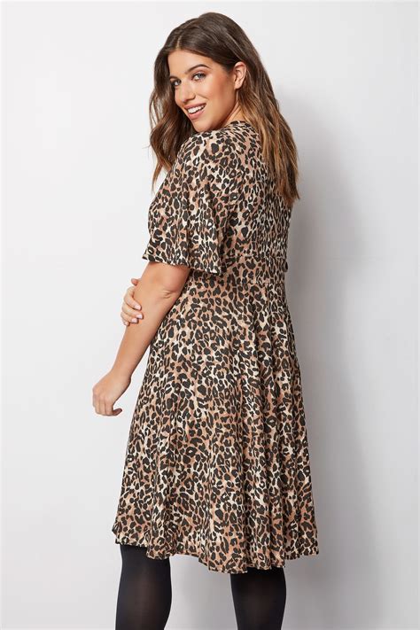 Brown Leopard Print Fit And Flare Dress Plus Size 16 To 36